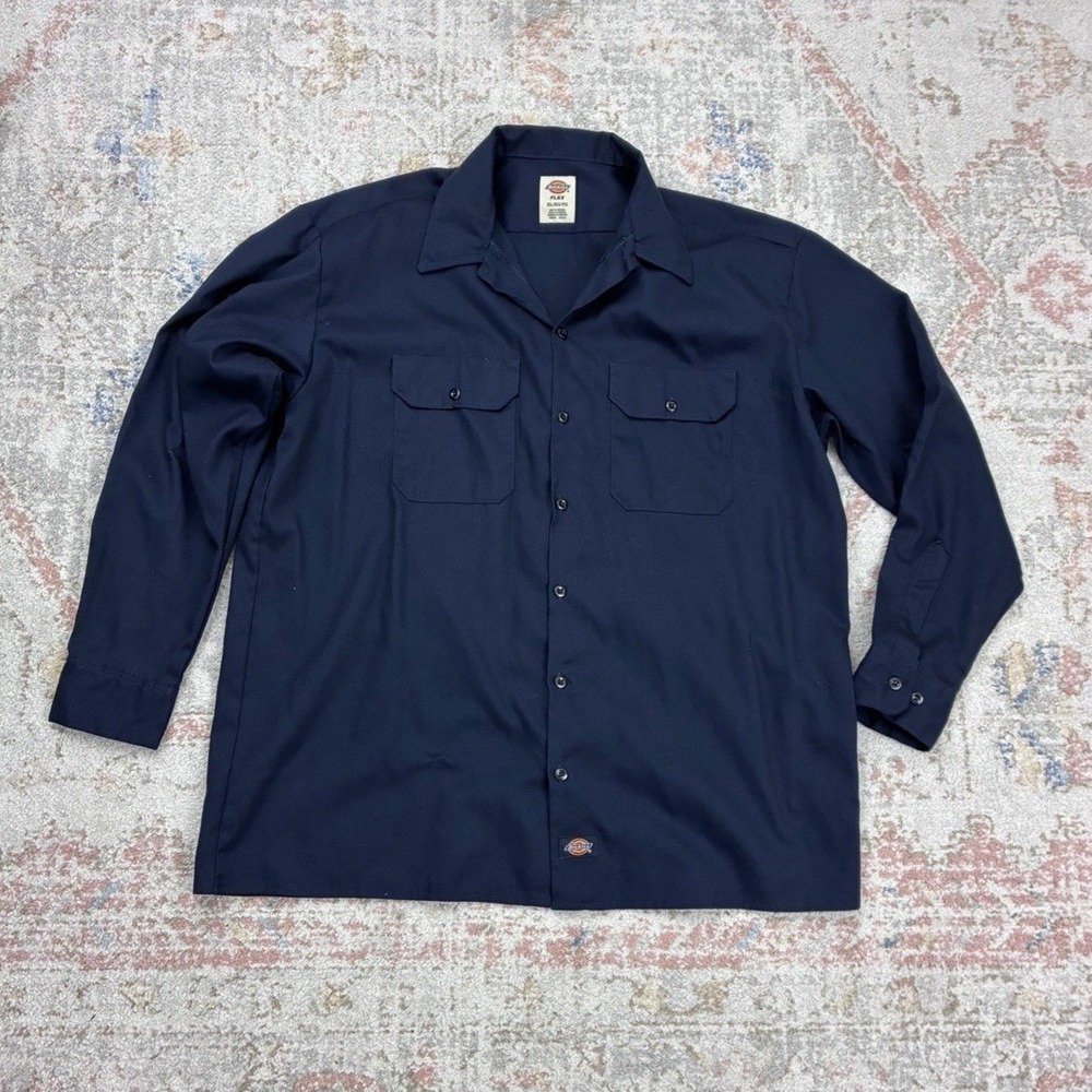Dickies Mens Navy Flex 2XL Work Shirt Long Sleeve 90's Twill Utility Skater